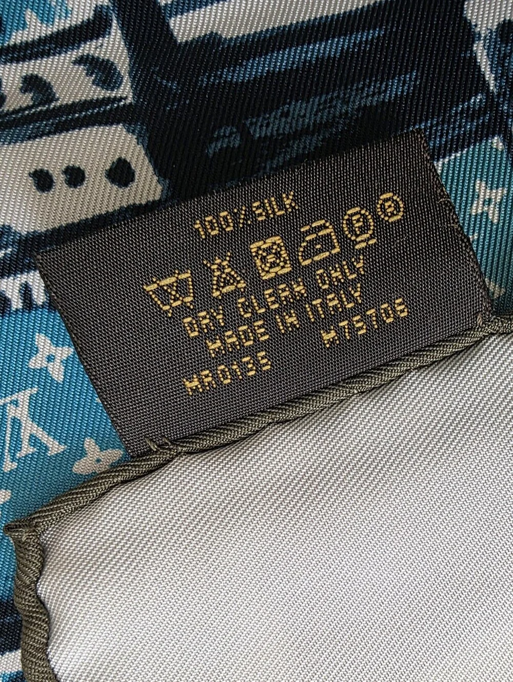 Auth Louis Vuitton Trunk And Luggages Turquoise Silk Scarf